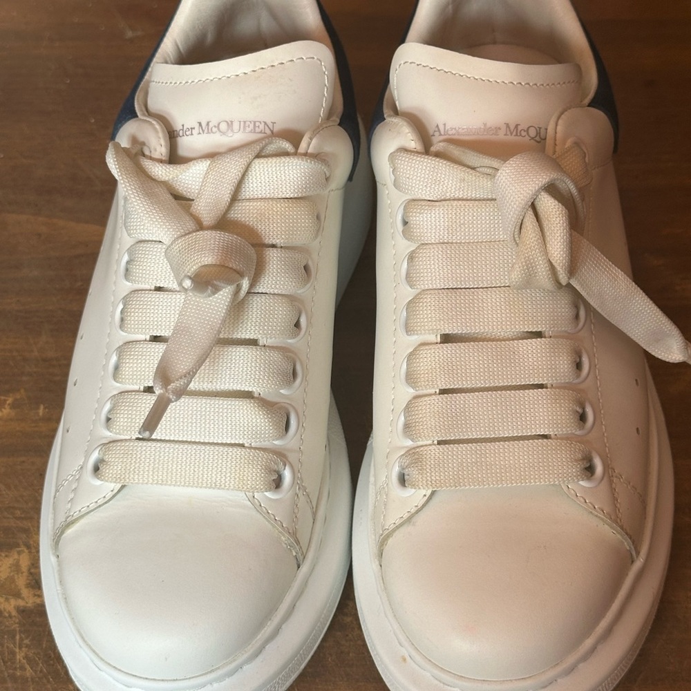 Alexander McQueen White and Navy Blue Sneakers
